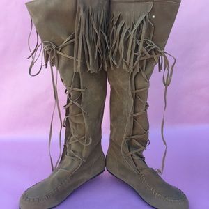 Moccasin knee-high boots